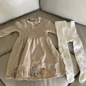 Super cute sweater dress and tights. Size 24M